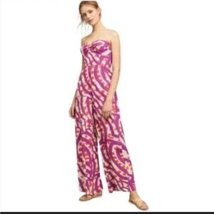 Tracy Reese x Anthropologie Pantsuit Jumpsuit Purple Orange 14 Strapless